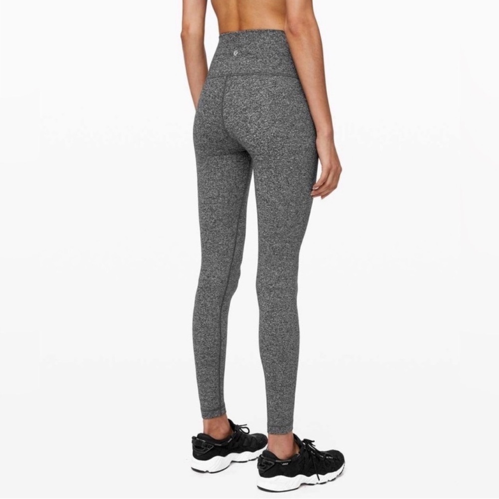Lululemon Wunder Under High-Rise leggings in a heathered gray color